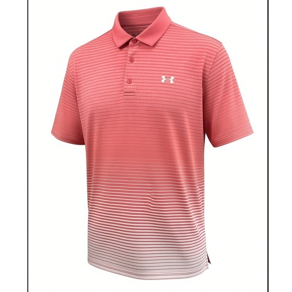 Under Armour Playoff Polo Mens XXL Pink White Ombre Striped Short Sleeve Shirt